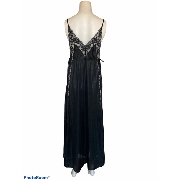 Vintage 60’s 70’s Black Nylon & Lace Split-side Nightgown PANDORA Sz S - Picture 5 of 10